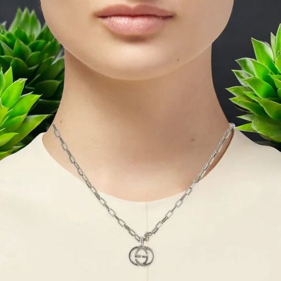 Gucci Jewelry - Gucci Silver Minimalist Necklace with Interlocking Pendant